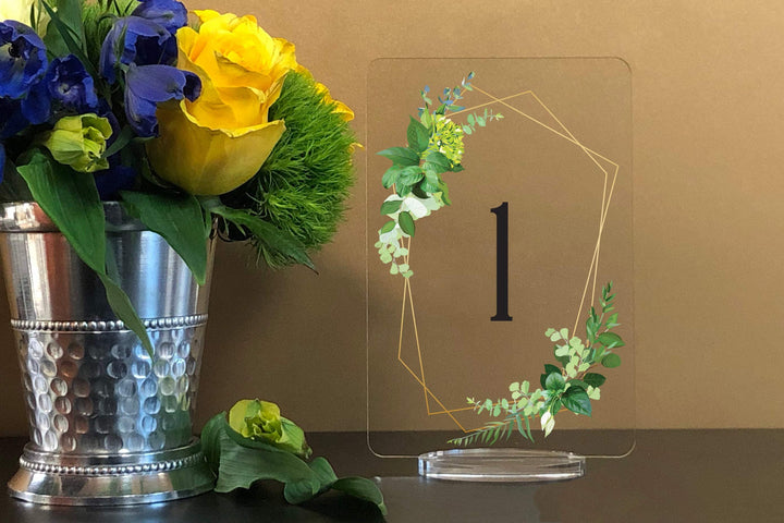 Elation Factory Co Weddings > Decorations > Serving & Dining > Table Décor > Table Numbers Garden Rectangle Table numbers with stand custom - clear acrylic wedding table number Wedding Table Decor Modern Weddings