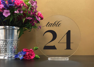 Elation Factory Co Weddings > Decorations > Serving & Dining > Table Décor > Table Numbers Round Custom Color Table Numbers with Stands