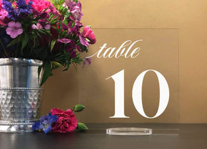 Elation Factory Co Weddings > Decorations > Serving & Dining > Table Décor > Table Numbers Square Table numbers with stand, clear acrylic wedding table number, Wedding Table Decor, Plexiglass Table Number, Modern Weddings