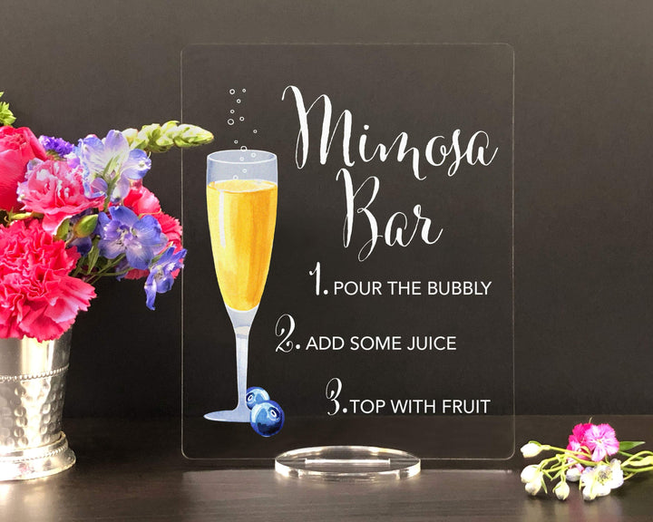Elation Factory Co Weddings > Decorations > Signs Mimosa with Blueberries Bar, Open Bar Wedding Bar Menu Sign and Cocktail Bar Sign for wedding and special events.