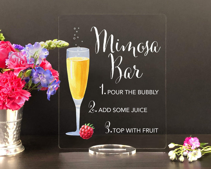 Elation Factory Co Weddings > Decorations > Signs Mimosa with Raspberries Bar, Open Bar Wedding Bar Menu Sign and Cocktail Bar Sign for wedding and special events.