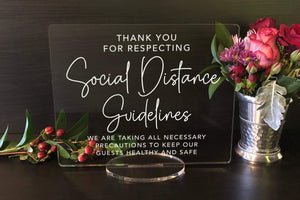 Elation Factory Co Weddings > Decorations > Signs Thank You For Respecting Social Distancing Guidelines Clear Acrylic Wedding or Business Event Sign, COVID 19 Safety