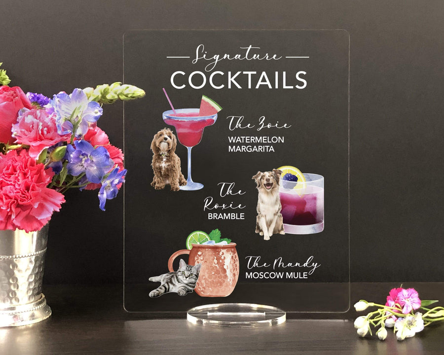 Elation Factory Co Weddings > Decorations > Signs > Wedding and Event Drink Signs Bar Menu Pet Signature Drinks! - Custom Dog, Cat, Pet Bar Menu Sign, Bar Sign for wedding and special events. Price: