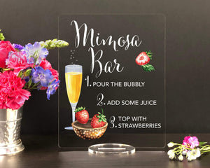 Elation Factory Co Weddings > Decorations > Signs > Wedding and Event Drink Signs Mimosa Bar with Strawberries, Open Bar Wedding Bar Menu Sign and Cocktail Bar Sign for wedding and special events.