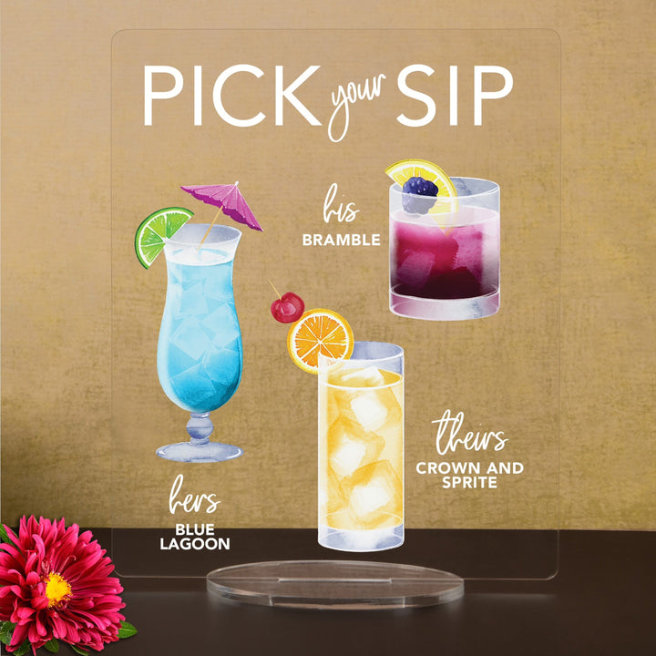 Elation Factory Co Weddings > Decorations > Signs > Wedding and Event Drink Signs Pick Your Sip Signature Drinks! - Theirs, Hers, and His - Bar Menu Sign, Bar Sign for wedding and special events.
